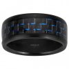 Bague Homme Acier Noir Carbone Bleu