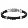 Bracelet Homme Acier Cuir Noir