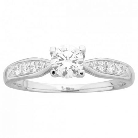 Bague Argent Rhodié Zirconium Solitaire Accompagnée