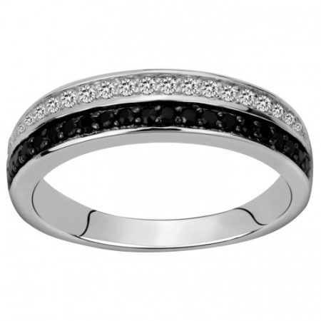 Bague Argent Rhodié Zirconium Noir et Blanc