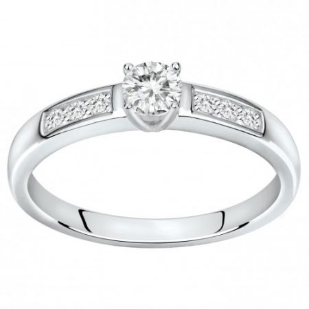 Bague Argent Rhodié Zirconium Solitaire Accompagnée