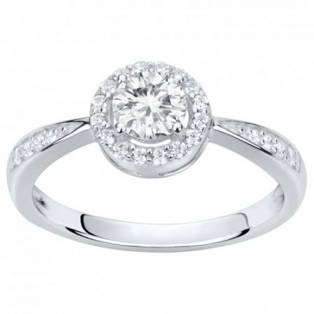 Bague Argent Rhodié Zirconium Solitaire Accompagnée