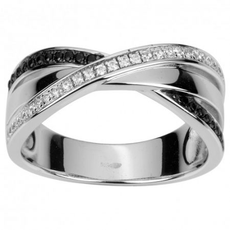 Bague Argent Rhodié Zirconium Blanc et Noir