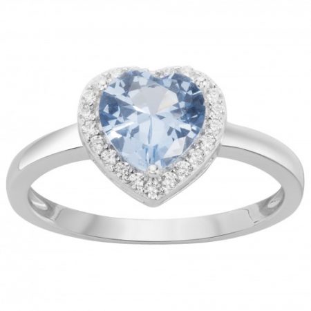 Bague Argent Rhodié Zirconium Spinelle Bleu Clair Cœur