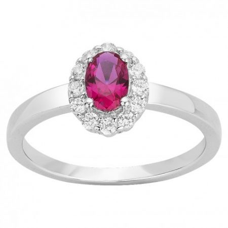 Bague Argent Rhodié Zirconium Spinelle Rouge Marguerite