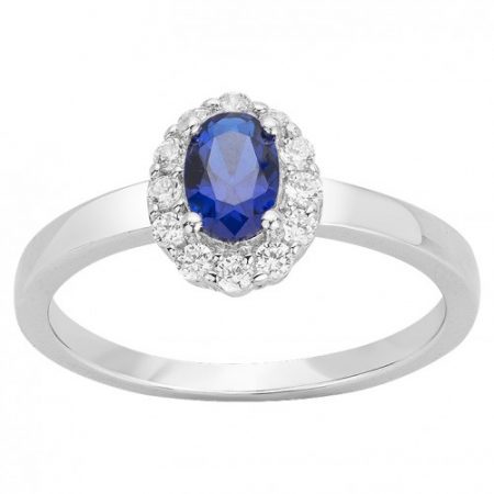 Bague Argent Rhodié Zirconium Spinelle Bleu Marguerite