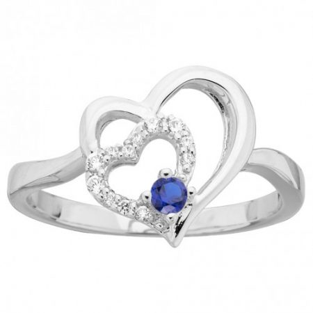 Bague Argent Rhodié Zirconium Spinelle Bleu Cœur