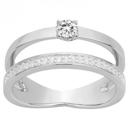 Bague Argent Rhodié Zirconium Solitaire Accompagnée