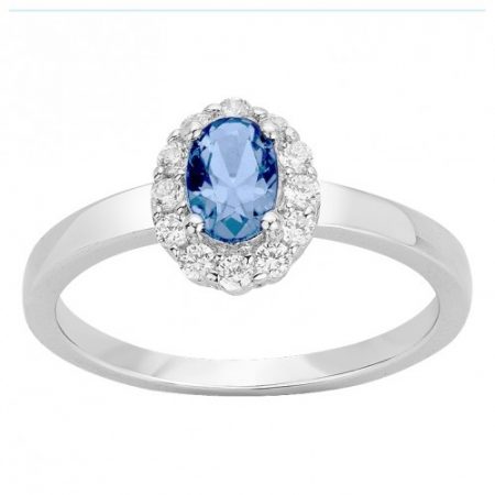 Bague Argent Rhodié Zirconium Spinelle Bleu Clair Marguerite