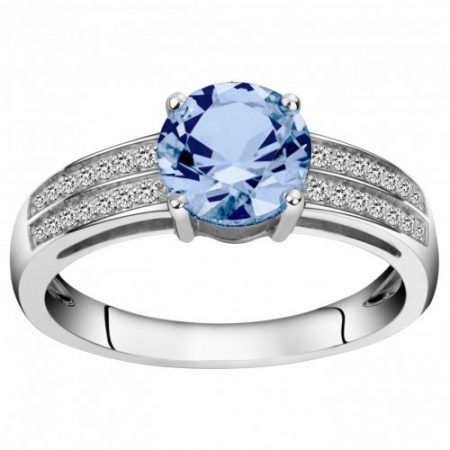 Bague Argent Rhodié Zirconium Spinelle Bleu