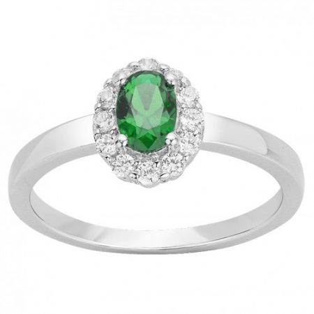 Bague Argent Rhodié Zirconium Spinelle Verte Marguerite