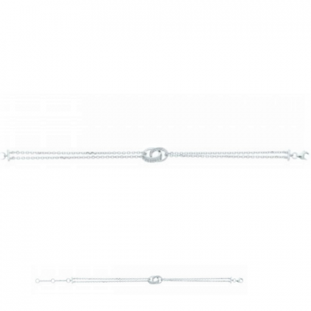 Bracelet Argent Rhodié Zirconium double Chaine Nœud